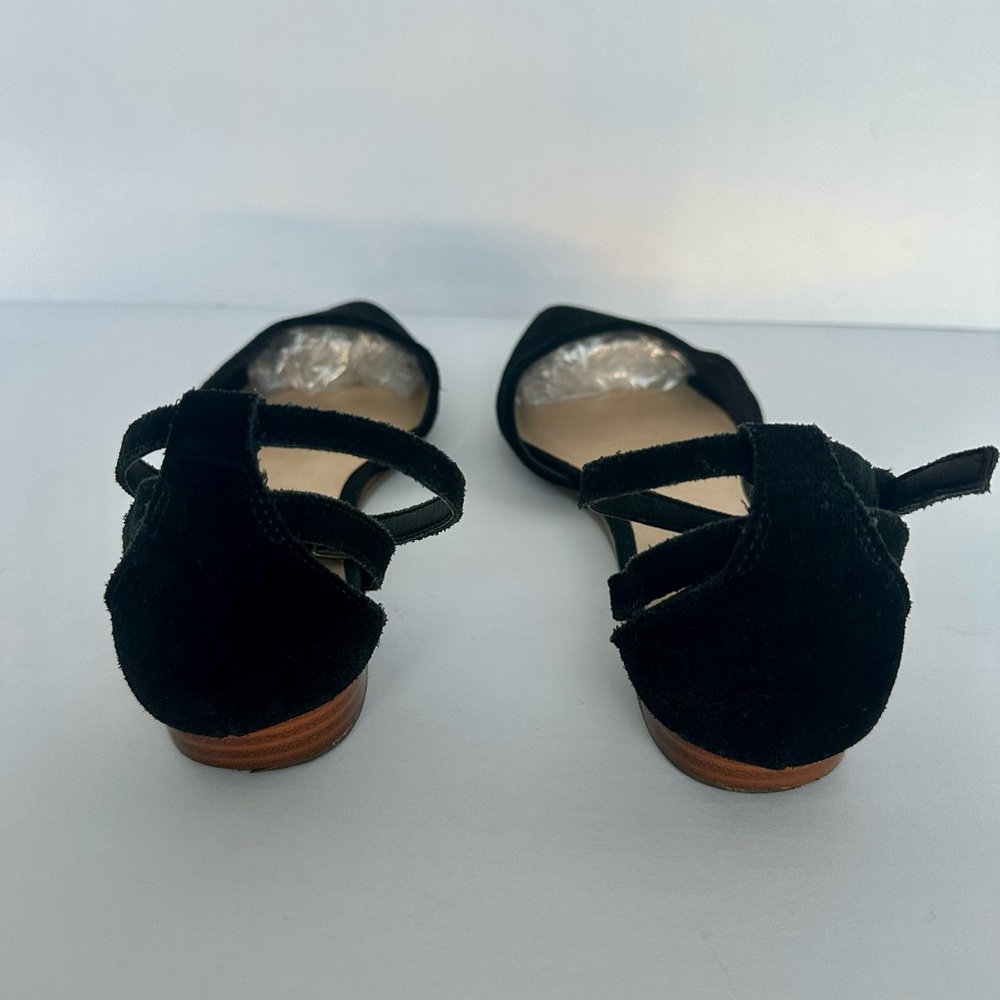 Crown Vintage Women’s black pointed toe faux suede ballet flat adjustable strap - Picture 5 of 17